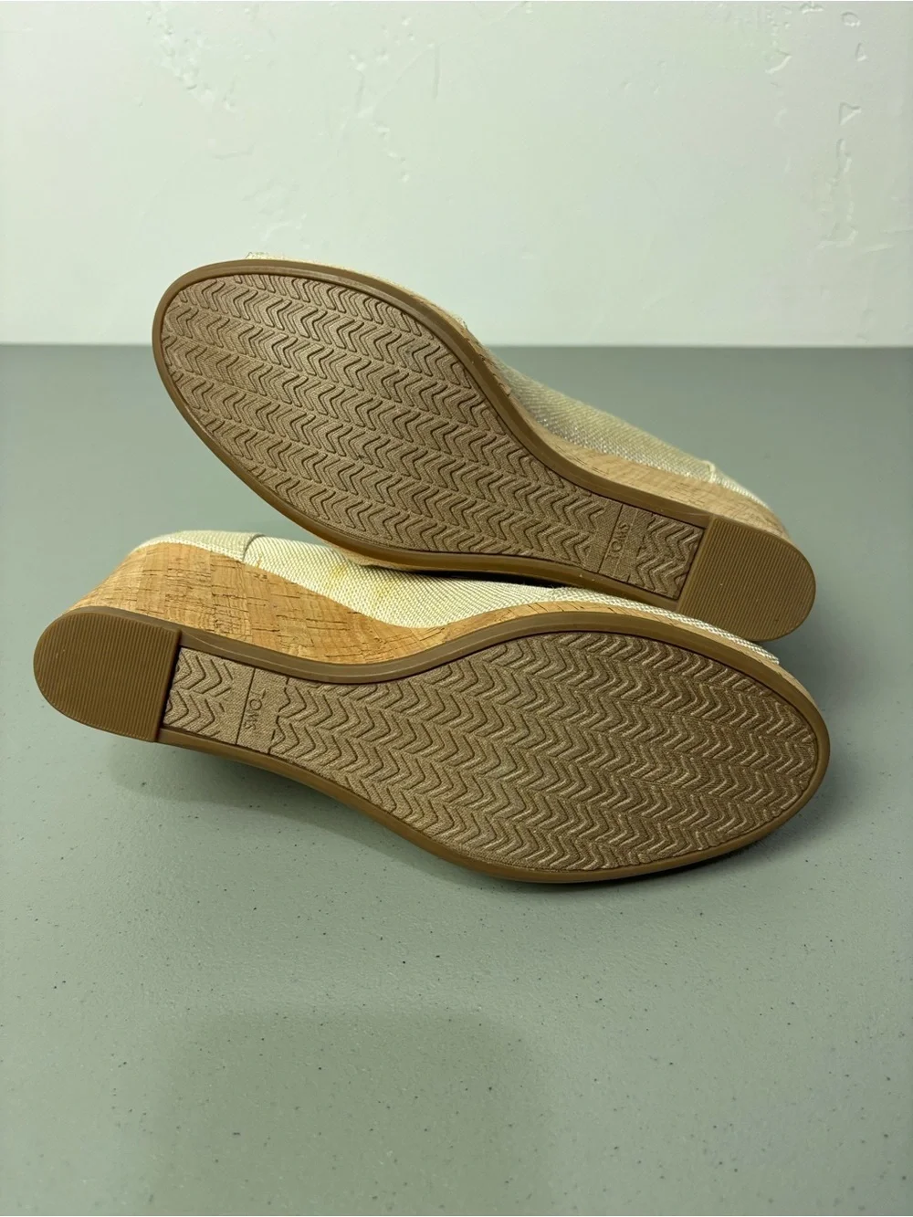 TOMS Women's Neutral Beige Cork Wedge Peep Toe Heels Size 11 Canvas